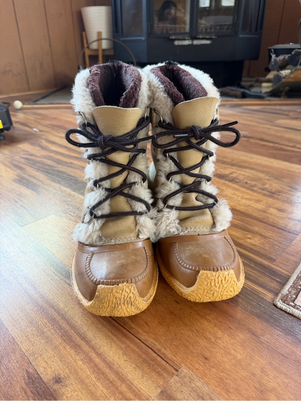 Sorel Tan and Brown Faux-Fur Winter Lace-Up Boots